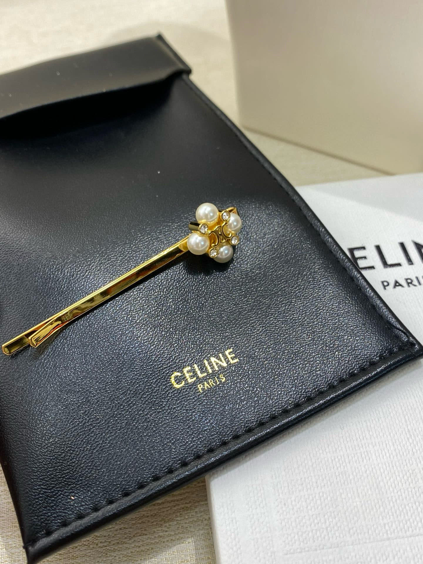 Celine Gold Pearl Hair Clip